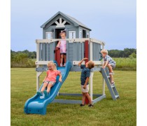 Medinė lauko žaidimų aikštelė vaikams | Namelis ant polių su čiuožykla ir smėlio dėže | Backyard Discovery B2102323